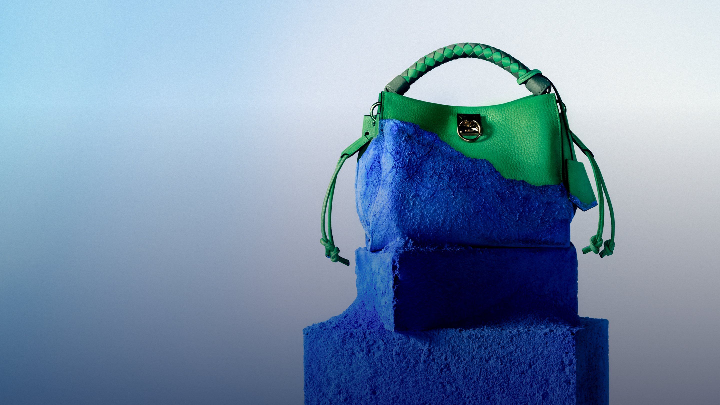 mulberry iris bag in blue with half green paint